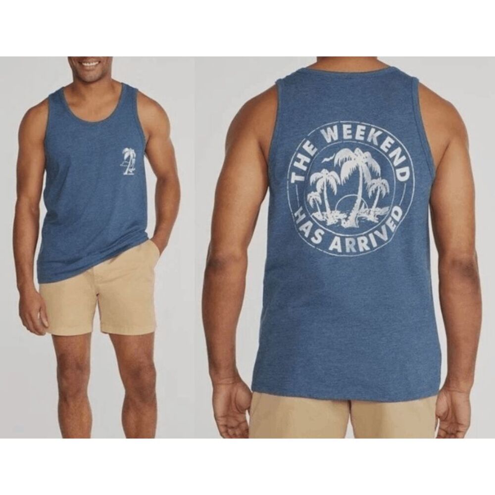 Chubbies The Relaxer Men’s Blue Weekend Graphic Tank Top Palm Tree Print S
